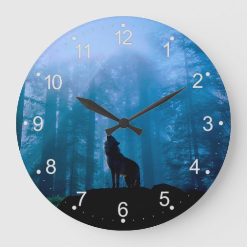 Howling Wolf in Wilderness Large Clock