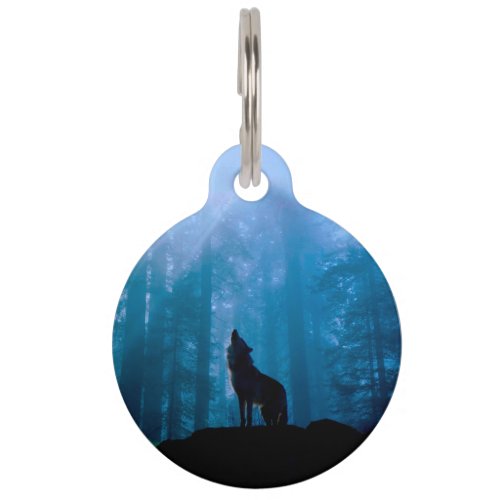 Howling Wolf in Wilderness Pet ID Tag