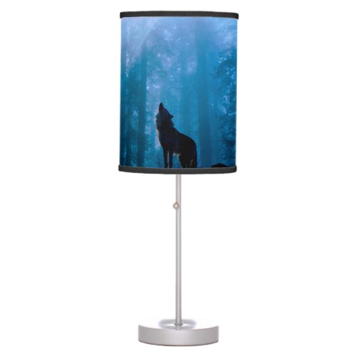 Howling Wolf in Wilderness Table Lamp