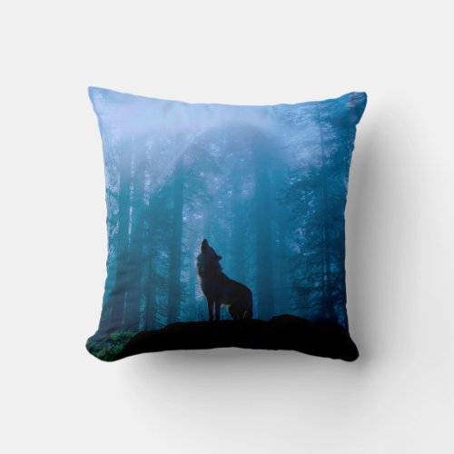 Howling Wolf in Wilderness Throw Pillow