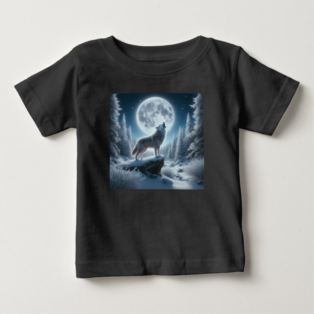 Howling Wolf In Winter Baby T-Shirt (Front)