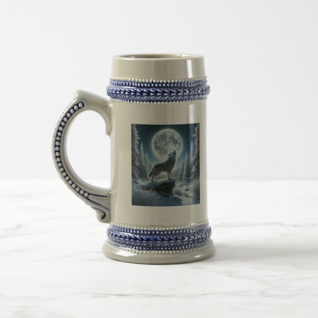 Howling Wolf In Winter Beer Stein (Left)