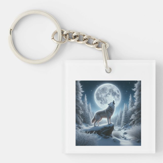 Howling Wolf In Winter Keychain (Front)