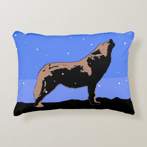 Howling Wolf in Winter  _ Original Wildlife Art Accent Pillow