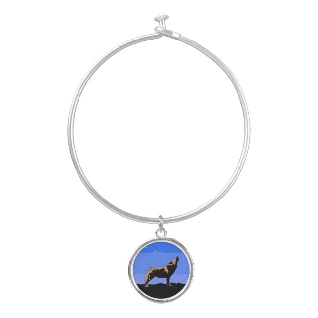 Howling Wolf in Winter  - Original Wildlife Art Bangle Bracelet (Front)