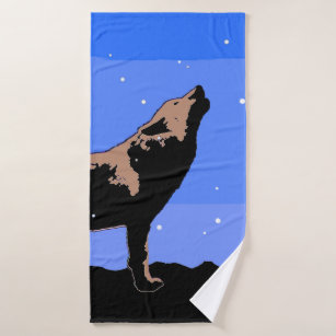 Howling Wolf in Winter  - Original Wildlife Art Bath Towel Set