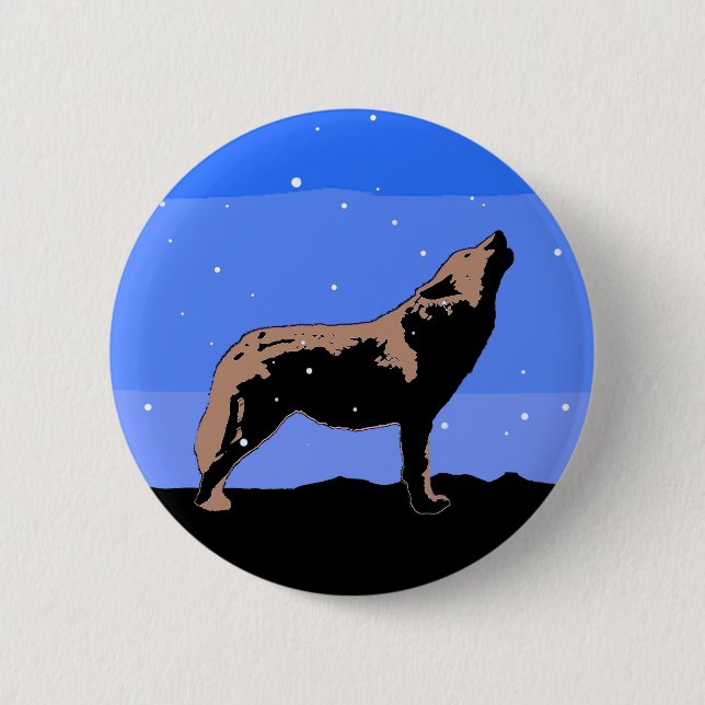 Howling Wolf in Winter  - Original Wildlife Art Button (Front)