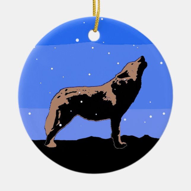Howling Wolf in Winter  - Original Wildlife Art Ceramic Ornament (Front)