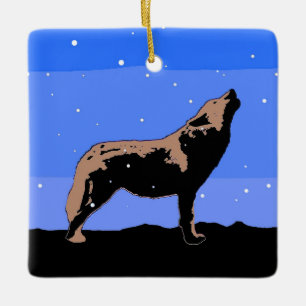 Howling Wolf in Winter  - Original Wildlife Art Ceramic Ornament
