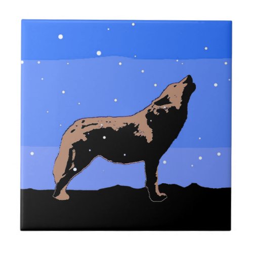 Howling Wolf in Winter  _ Original Wildlife Art Ceramic Tile