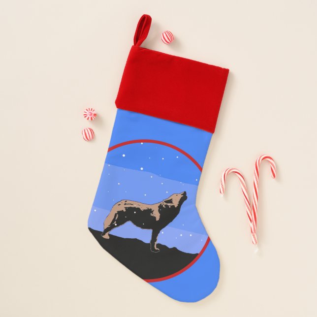 Howling Wolf in Winter  - Original Wildlife Art Christmas Stocking (Front)