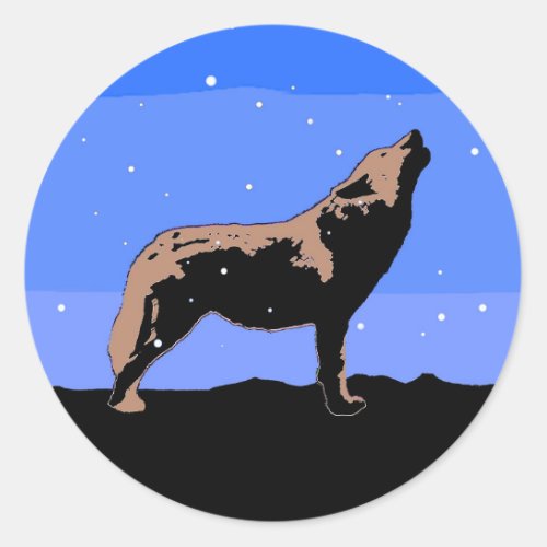 Howling Wolf in Winter  _ Original Wildlife Art Classic Round Sticker