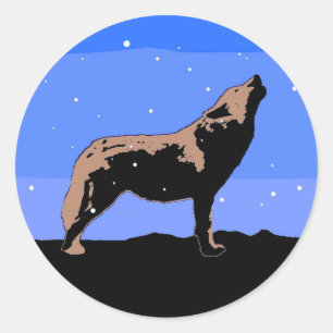 Howling Wolf in Winter - Original Wildlife Art Classic Round Sticker