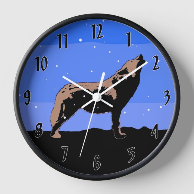 Howling Wolf in Winter  - Original Wildlife Art Clock (Front)