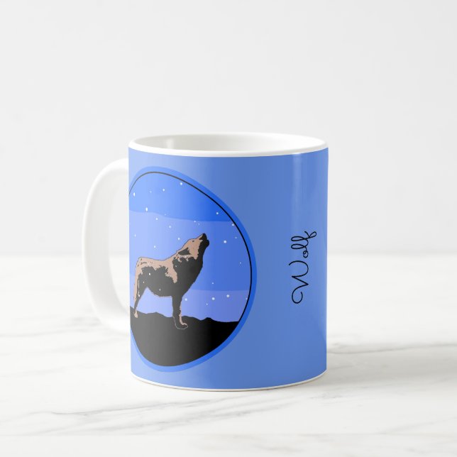 Howling Wolf in Winter  - Original Wildlife Art Coffee Mug (Front Left)