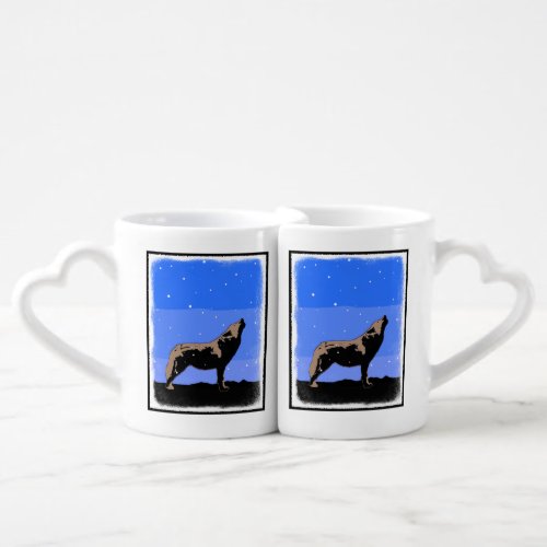 Howling Wolf in Winter  _ Original Wildlife Art Coffee Mug Set