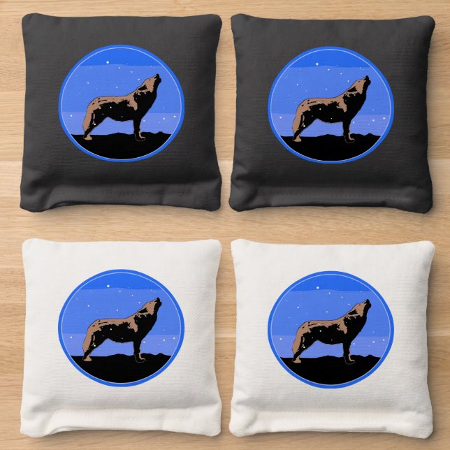 Howling Wolf in Winter  - Original Wildlife Art Cornhole Bags (Wood)