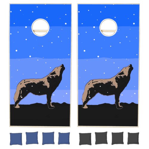 Howling Wolf in Winter  _ Original Wildlife Art Cornhole Set