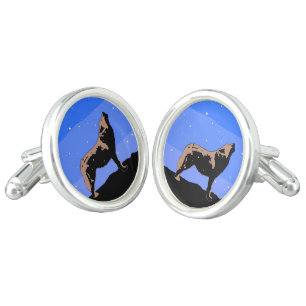 Howling Wolf in Winter - Original Wildlife Art Cufflinks