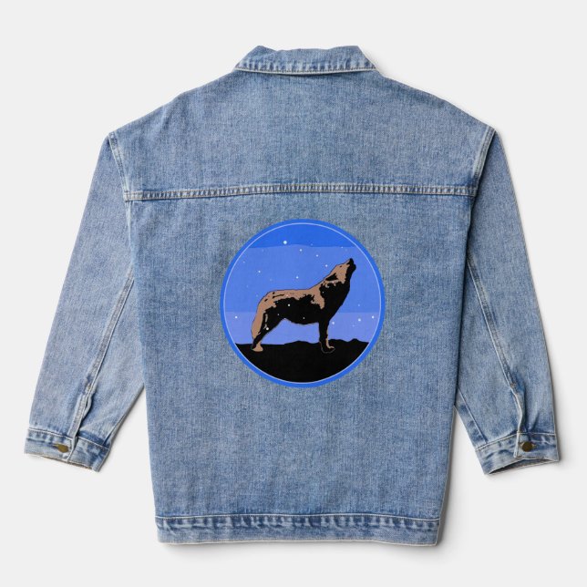 Howling Wolf in Winter  - Original Wildlife Art Denim Jacket (Back)