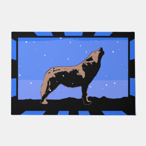 Howling Wolf in Winter  _ Original Wildlife Art Doormat