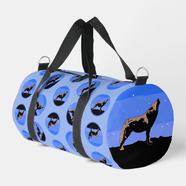 Howling Wolf in Winter  - Original Wildlife Art Duffle Bag (Left Corner)