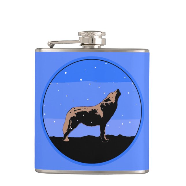 Howling Wolf in Winter  - Original Wildlife Art Flask (Front)