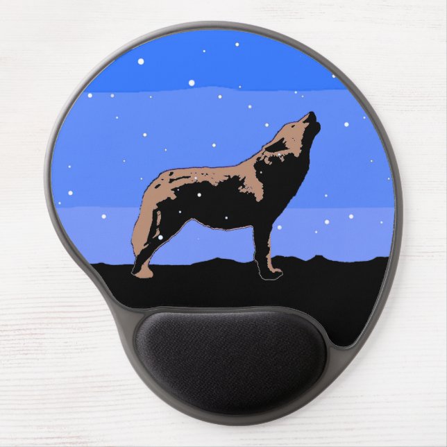 Howling Wolf in Winter  - Original Wildlife Art Gel Mouse Pad (Front)