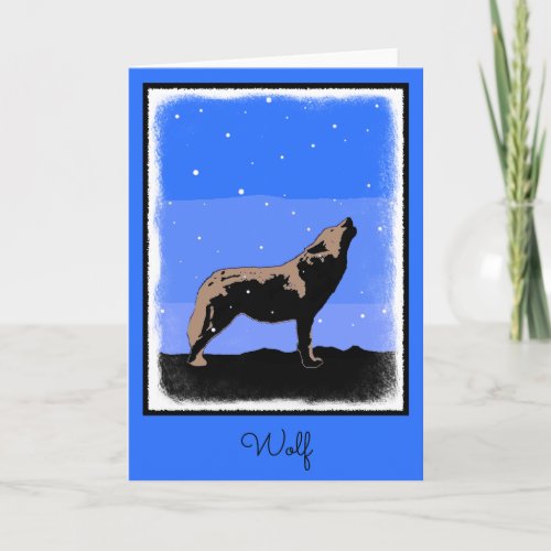 Howling Wolf in Winter  _ Original Wildlife Art Holiday Card