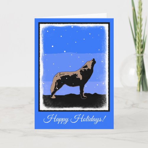 Howling Wolf in Winter  _ Original Wildlife Art Holiday Card