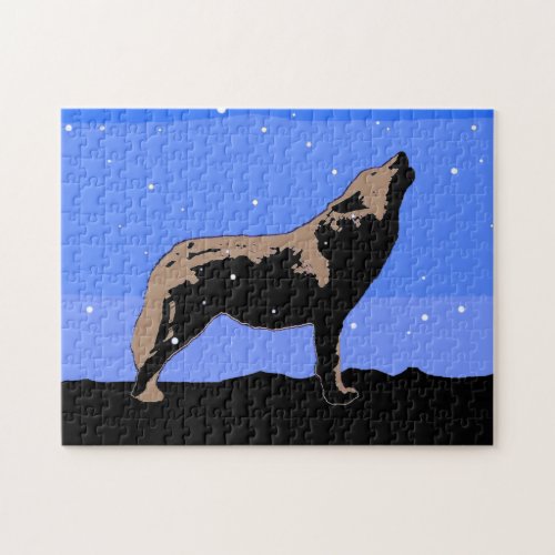 Howling Wolf in Winter  _ Original Wildlife Art Jigsaw Puzzle