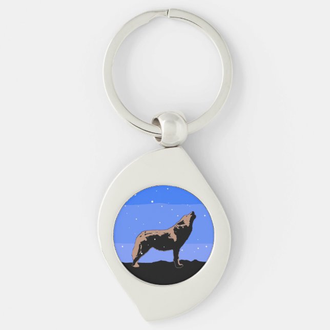 Howling Wolf in Winter  - Original Wildlife Art Keychain (Front)