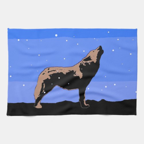 Howling Wolf in Winter  _ Original Wildlife Art Kitchen Towel