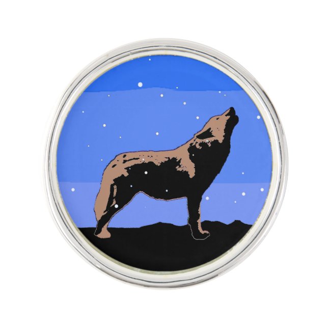 Howling Wolf in Winter  - Original Wildlife Art Lapel Pin (Front)