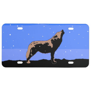 Howling Wolf in Winter  - Original Wildlife Art License Plate