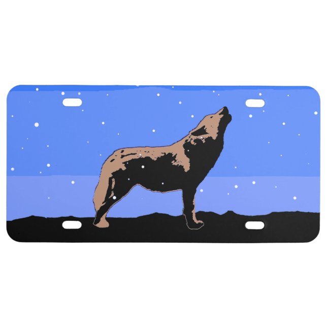 Howling Wolf in Winter  - Original Wildlife Art License Plate (Front)