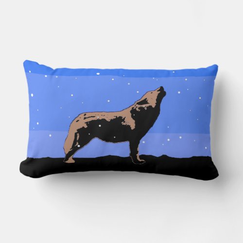 Howling Wolf in Winter  _ Original Wildlife Art Lumbar Pillow