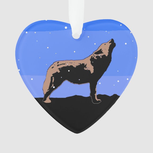 Howling Wolf in Winter  - Original Wildlife Art Ornament (Front)