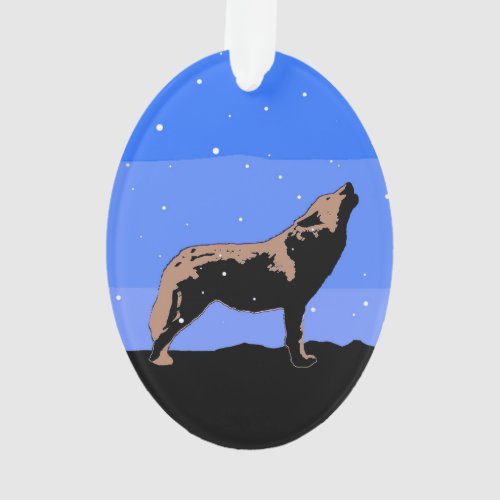 Howling Wolf in Winter  _ Original Wildlife Art Ornament