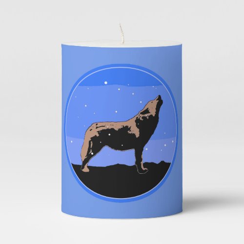 Howling Wolf in Winter  _ Original Wildlife Art Pillar Candle