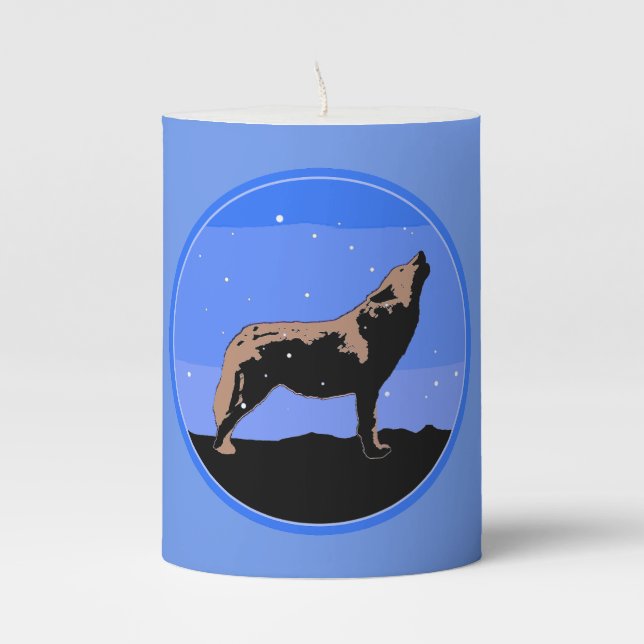 Howling Wolf in Winter  - Original Wildlife Art Pillar Candle (Front)