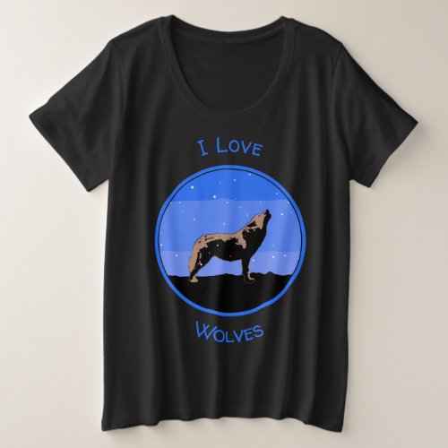 Howling Wolf in Winter  _ Original Wildlife Art Plus Size T_Shirt