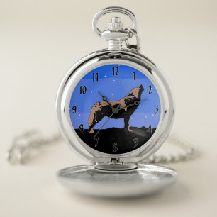 Howling Wolf in Winter  - Original Wildlife Art Pocket Watch