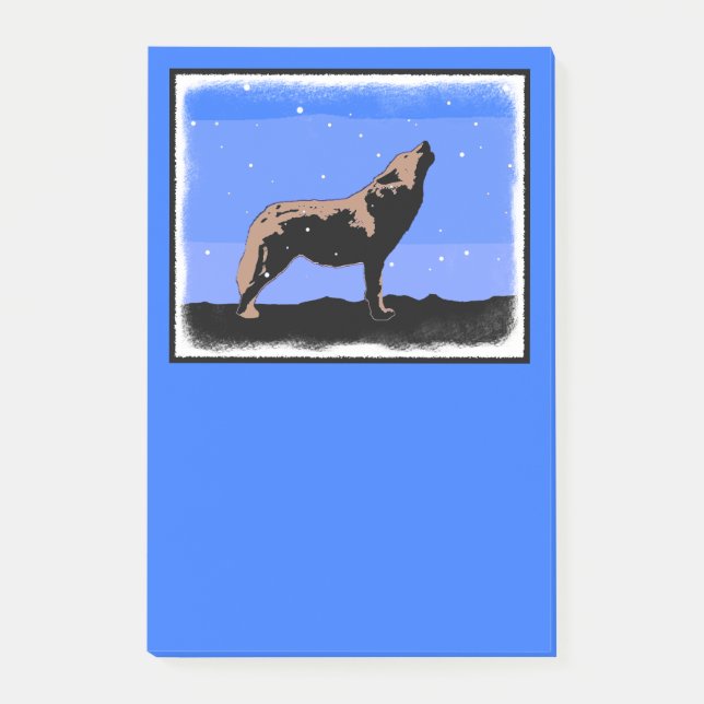 Howling Wolf in Winter  - Original Wildlife Art Post-it Notes (Front)