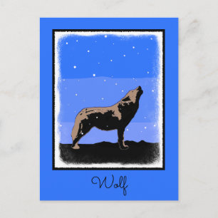 Howling Wolf in Winter  - Original Wildlife Art Postcard