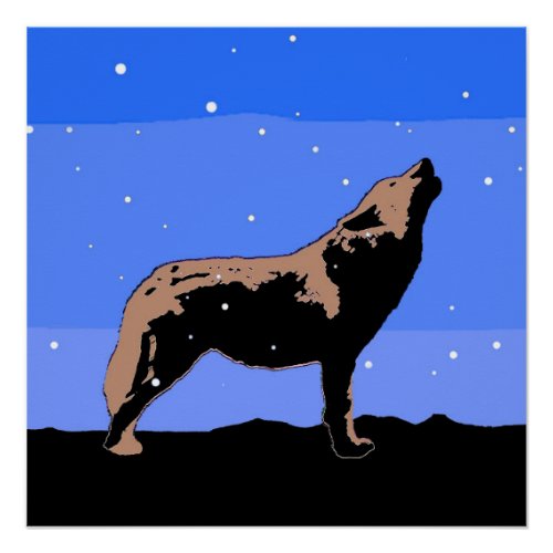 Howling Wolf in Winter  _ Original Wildlife Art Poster