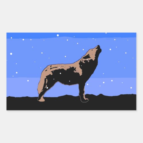 Howling Wolf in Winter  _ Original Wildlife Art Rectangular Sticker