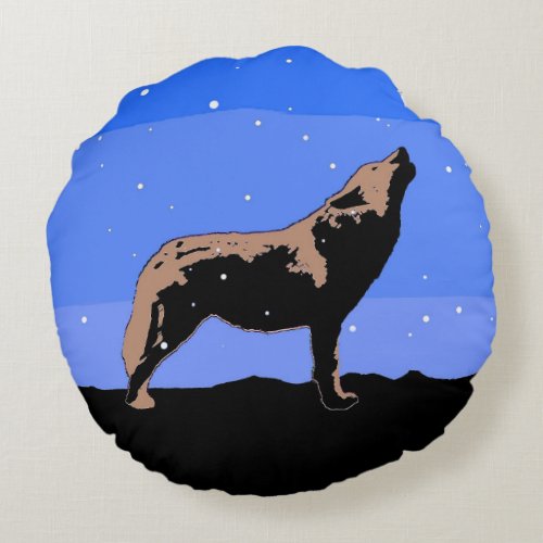 Howling Wolf in Winter  _ Original Wildlife Art Round Pillow