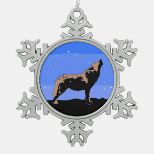 Howling Wolf in Winter - Original Wildlife Art Snowflake Pewter Christmas Ornament