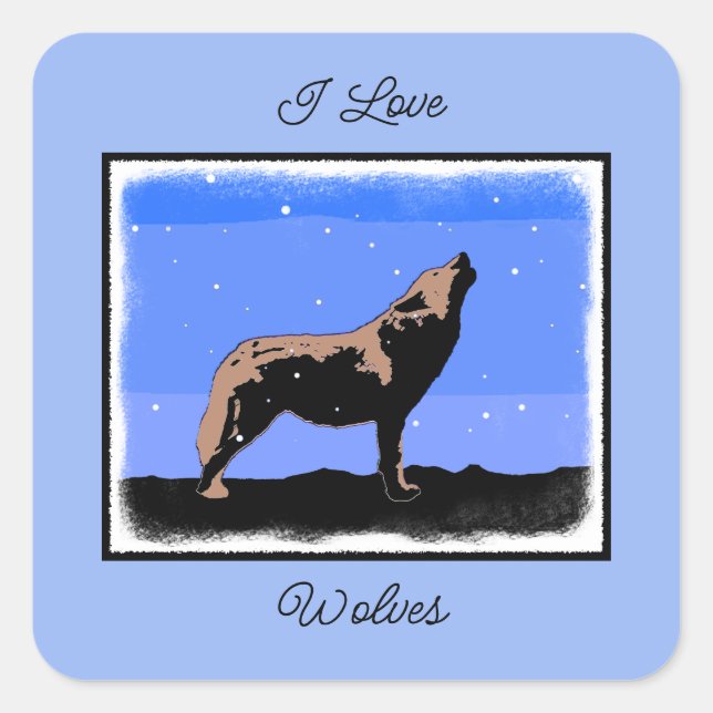 Howling Wolf in Winter  - Original Wildlife Art Square Sticker (Front)